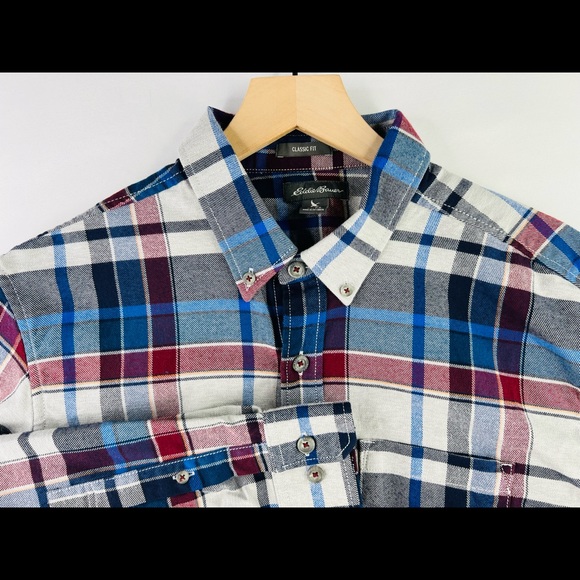 EDDIE BAUER MENS SZ M MULTICOLOR PLAID FLANNEL LONG SLEEV BUTTON DOWN SHIRT - Picture 1 of 10